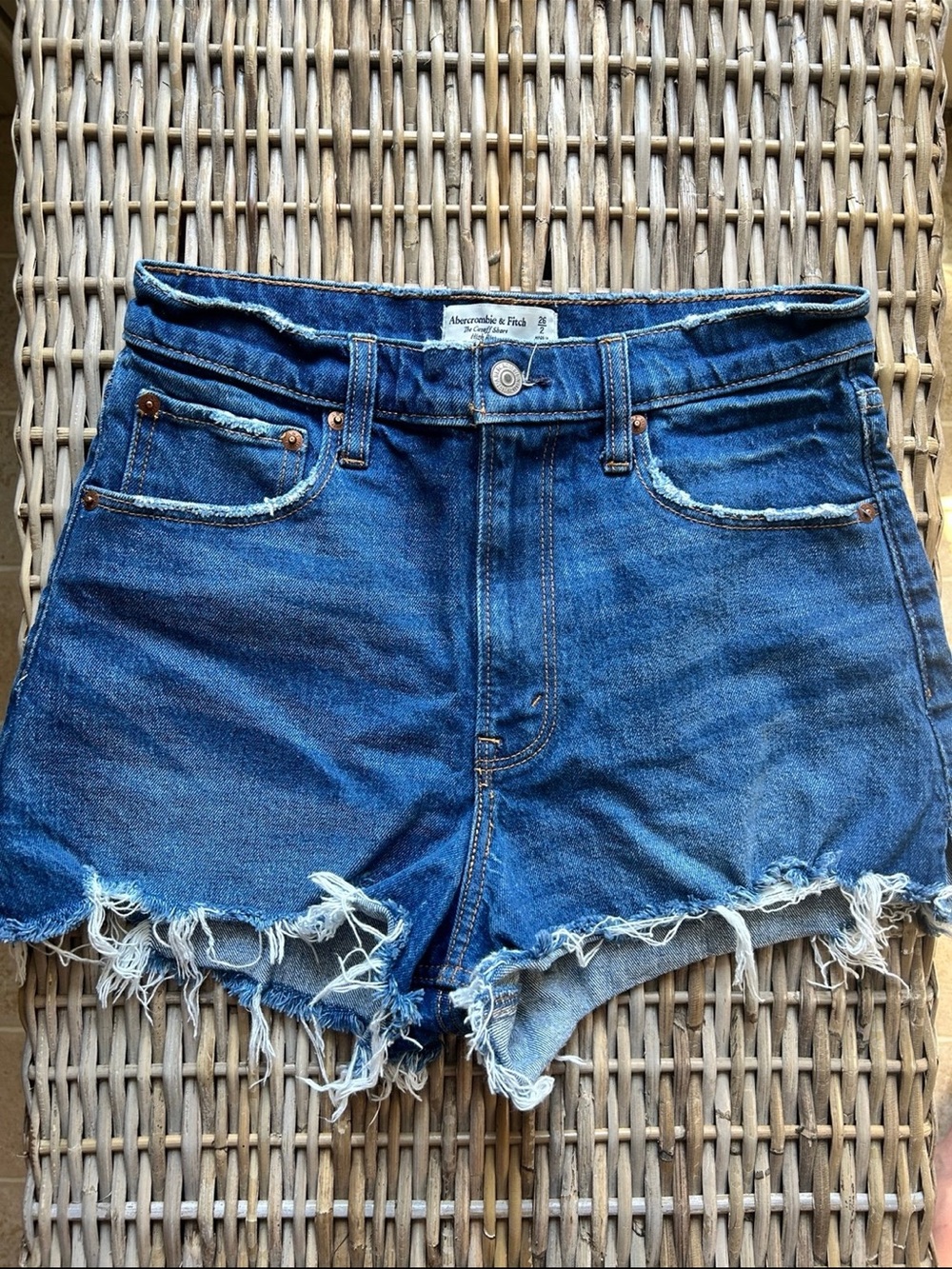 Abercrombie & Fitch Distressed Dark Blue Denim Cutoff Shorts